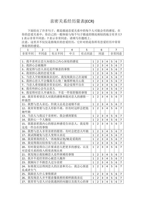 亲密关系评估量表 亲密关系评估量表